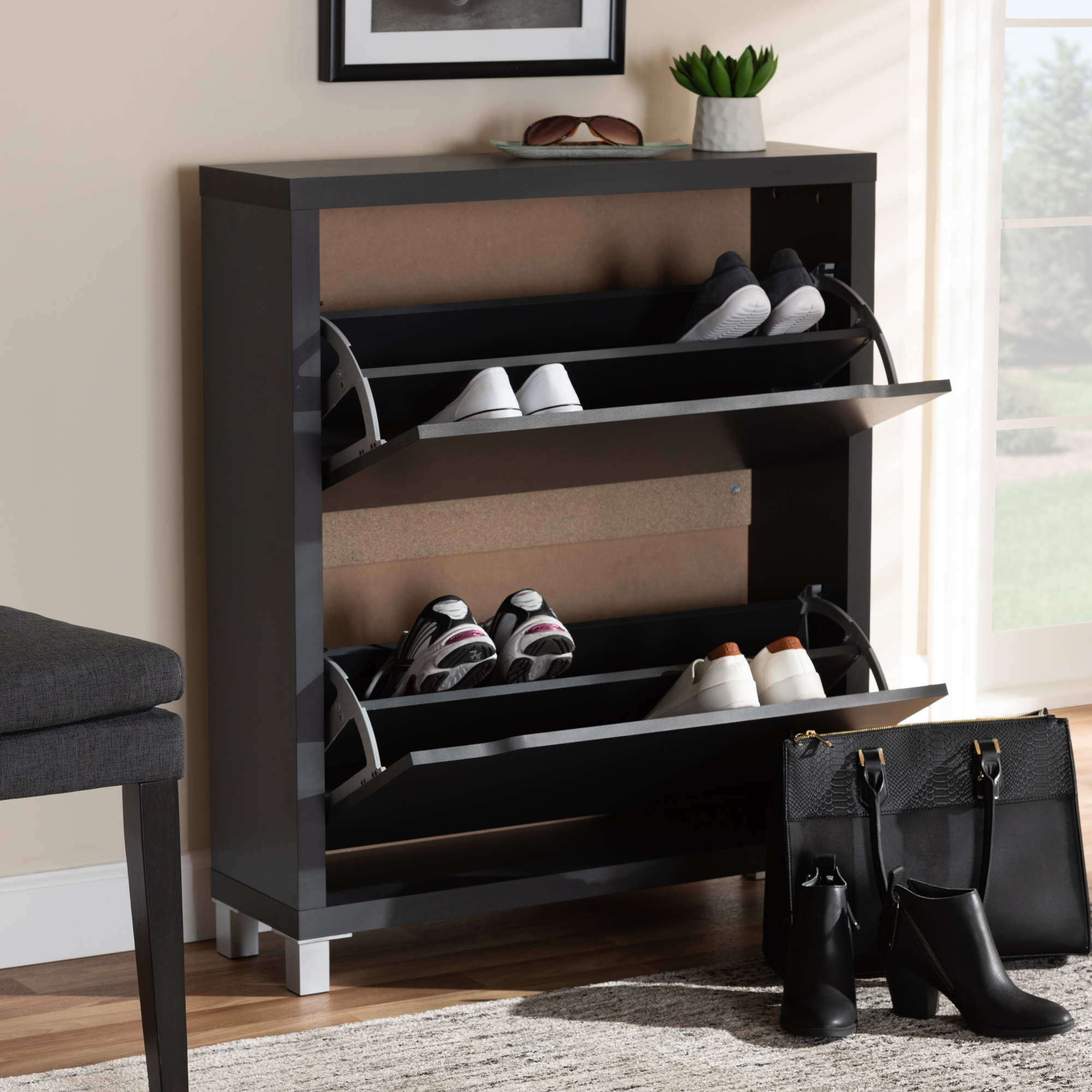 Simms Modern Slim  Fold Out Tilt Drawers 33 H Wood  Entryway 